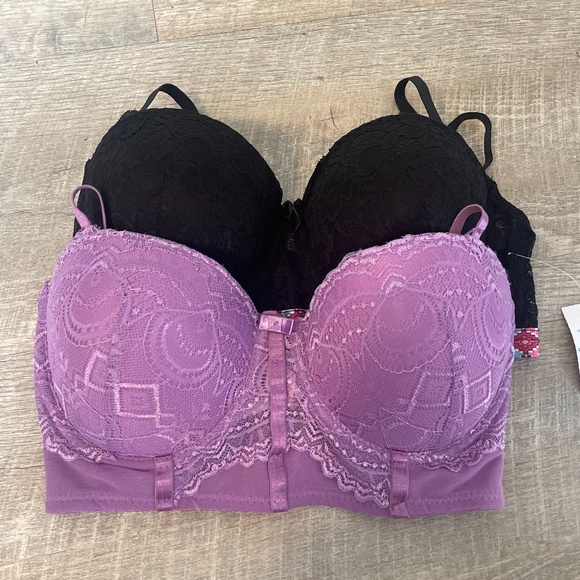 2 NWT strapless pink &black bra  34d - Picture 1 of 10